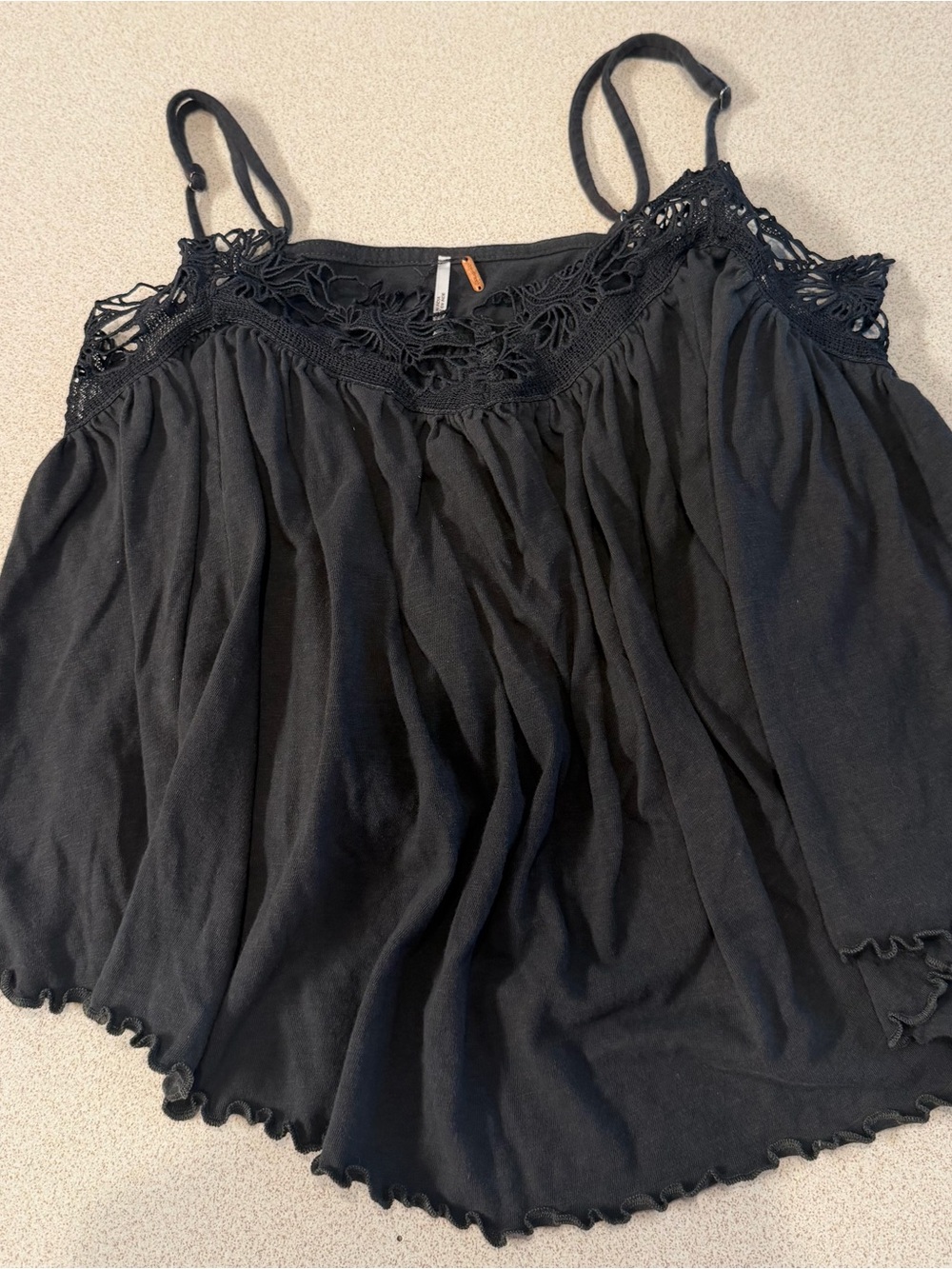Free People Black Crochet Cold Shoulder Boho Top Size Small